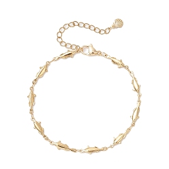 Настоящее золото 18K Браслеты из латунных рыбьих звеньев для женщин, с 304 фурнитурой из нержавеющей стали, реальный 18 k позолоченный, 7-1/2 дюйм (18.9 см)