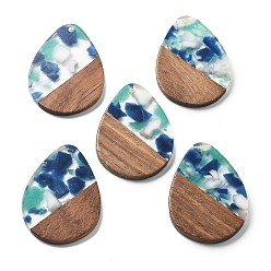 Морской Синий Подвески из смолы и ореха, слеза, Marine Blue, 35.5x26x3 мм, отверстие : 2 мм