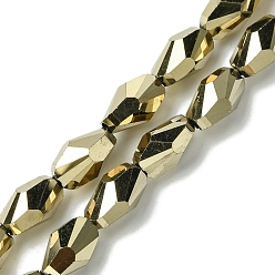 Light Gold Прозрачные стеклянные бусины гальваническим пряди, с полным покрытием цвета радуги, граненые, слеза, золотой свет, 9x5.5~6x5.5~6 мм, отверстие : 1.2 мм, около 70 шт / нитка, 25.35'' (64.4 см)