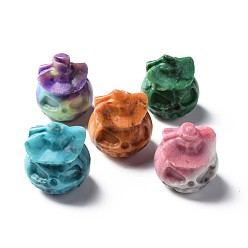 Mixed Color Chinese Natural Map Stone/Picasso Stone/Picasso Jasper Ornament, for Desk Home Display Decorations, Dyed, Pumpkin Jack-O'-Lantern, for Halloween, Mixed Color, 36x34.5mm