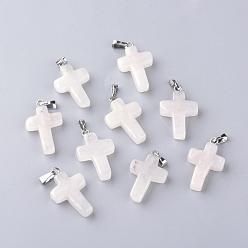 Розовый Кварц Природного розового кварца подвески, окрашенные, с латунным прижимных поручительств, с покрытием платиным, крестик, 23.5~28x15~18x4 мм, отверстие : 3x6 мм