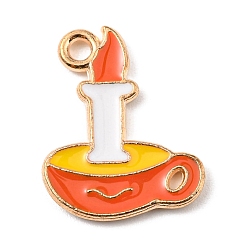 Другие Подвески из эмали и сплава, Хэллоуин тема, золотой свет, свеча, 18x14x1.5 мм, отверстие : 1.4 мм