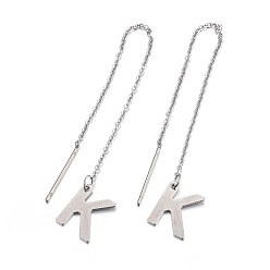 Letter K Tarnish Resistant 304 Stainless Steel Stud Earrings, Hypoallergenic Earrings, Ear Threads, Alphabet, Letter.K, 107~112x1mm, Pin: 15x0.7mm, letter: 11x9x0.5mm