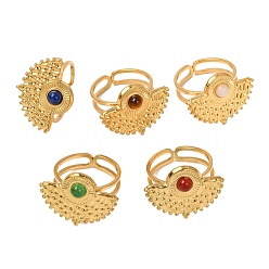 Смешанные камни Кольца из натурального смешанного камня, солнечно-золотистый тон 304 манжеты из нержавеющей стали для женщин, ВС: 17x22 mm, внутренний диаметр: регулируемый