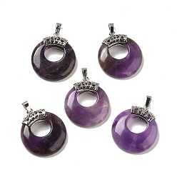 Аметист Аметистом подвески, с латунной фурнитурой , плоско-круглые, Платиновый металл, 28x6 мм, отверстие : 7x4 мм