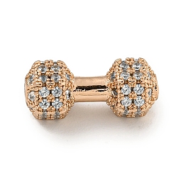 Розовое Золото Латунные микропаве из прозрачного кубического циркония, гантель, розовое золото , 6.5x16.5x3.5 мм, отверстие : 1.8 мм