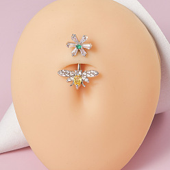 Bees 304 кольца для пупка из нержавеющей стали с кристаллами и стразами, цвет нержавеющей стали, Пчелы, длина стержня: 3/8"(10мм), штифты : 1.6 мм