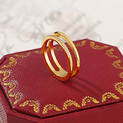 Золотой 304 Кольца из нержавеющей стали с микропаве из прозрачного кубического циркония, золотые, размер США 10 (19.8 мм)