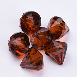 Кокосово-Коричневый Прозрачные акриловые подвески, граненые, алмаз, кокосового коричневый, 26x24 мм, Отверстие : 2.5 мм , около 80 шт / 500 г