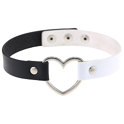 Черный Регулируемые готические двухцветные ожерелья-чокеры из искусственной кожи в форме сердца для женщин, платина, чёрные, 16.42 дюйм (41.7 см), 18 мм