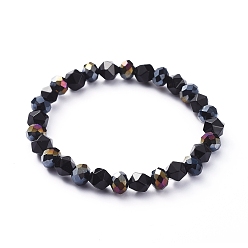 (946F)Морозный цвет внутри  Жонкиль / Непрозрачная зеленая подкладка Эластичные браслеты из натурального черного агата (окрашенного) с драгоценными камнями, с бисером гальванизируйте стекла, 2-3/8 дюйм (61 мм)