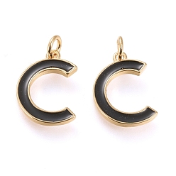 Letter C Латунь эмаль подвески, с целью перехода в кольце, долговечный, реальный 18 k позолоченный, letter.c, чёрные, letter.c, C: 17x12x1.8 мм, прыжковые кольца: внутренний диаметр: 3 мм
