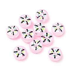 Pink Прозрачные стеклянные эмалевые бусины, бусины ручной работы, пончик, розовые, 15x9 мм, отверстие : 1.2 мм