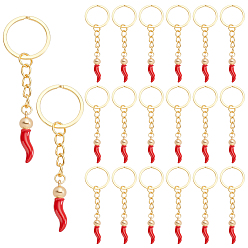 Red Resin Keychains, with Iron Rings, Golden, Red, 81mm, 20pcs/set
