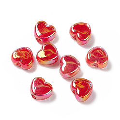 FireBrick UV Plating Rainbow Iridescent Acrylic Beads, Two Tone, Heart, FireBrick, 13x15x8mm, Hole: 3.6mm