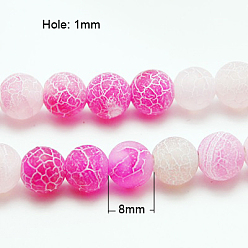 Hot Pink Natural Crackle Agate Beads Strands, Dyed, Round, Hot Pink, 8mm, Hole: 1mm, about 50pcs/strand, 14 inch