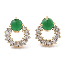 Ring Серьги-гвоздики из латунного микро-паве, с зеленым стеклом, реальный 18 k позолоченный, кольцо, 17x14 мм