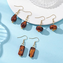 Золотой Серьги с подвесками в технике лэмпворк, С 304 результатами из нержавеющей стали, разнообразные, золотые, 34~43.5x10.5~15 мм, 3 пар / набор