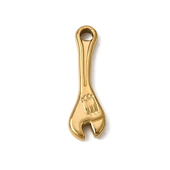 Real 18K Gold Plated 304 Stainless Steel Pendants, Wrench Tool Charms, Ion Plating(IP), Real 18K Gold Plated, 23.5x7.5x3mm, Hole: 2mm