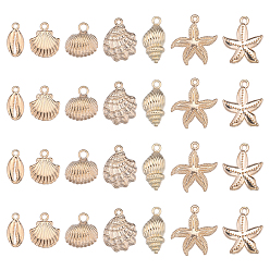 Mixed Shapes 28шт 7 стили океан серии сплав подвески, раковина/ракушка/морская звезда шарм, золотой свет, 17~25.5x8~23x2.5~3 мм, отверстие : 1.2~1.8 мм, 4 шт / стиль