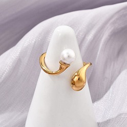 Золотой 304 из нержавеющей стали манжеты кольца, с искусственным жемчугом, золотые, 17 мм, внутренний диаметр: 17 мм