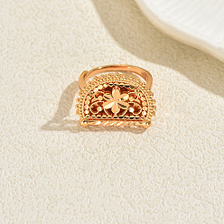 Золотой Латунные геометрические кольца с цветочным узором для женщин, золотые, 19 мм, внутренний диаметр: 16мм~18мм