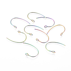 Rainbow Color Ion Plating(IP) 304 Stainless Steel Earring Hooks, with Vertical Loop, Rainbow Color, 24x16x1mm, Hole: 2.5mm, 21 Gauge, Pin: 0.7mm