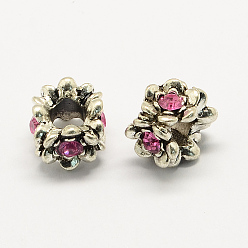 Роза Европейские бусины, сплав, стразы , цветочные большое отверстие бусы, античное серебро, роза, 11x9 мм, отверстие : 5 мм