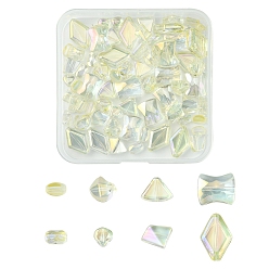 Светло-желтый Гальванизируйте прозрачные стеклянные бусины, смешанный стиль, разнообразные, светло-желтый, 5.5~15x4~10.5x3~6.8 мм, отверстие : 0.8~1.2 мм, 10 шт / стиль