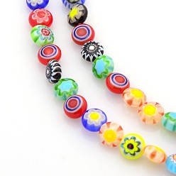 Mixed Color Handmade Millefiori Glass Bead Strands, Flat Disc, Mixed Color, 6x3~4mm, Hole: 1mm, about 66pcs/strand, 15 inch