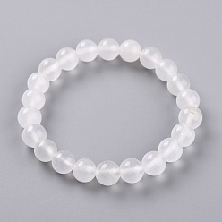 Clear Dyed Natural Jade Beads Stretch Bracelets, Round, Clear, Inner Diameter: 2-1/4 inch(5.7cm), Bead: 8~8.5mm