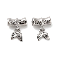 Платина Латунные европейские подвески с подвесками, подвески с большими отверстиями из бамбуковых листьев, без кадмия, без никеля и без свинца, платина, 11 мм, отверстие : 1.6 мм