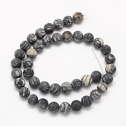 Picasso Jasper Frosted Round Natural Black Polychrome Jasper/Picasso Stone/Picasso Jasper Beads Strands, 6mm, Hole: 1mm, about 62pcs/strand, 15.3 inch