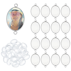 Нержавеющая Сталь Цвет 30 шт. 304 Настройки для коннектора кабошона из нержавеющей стали, чашки безель с краями, овальные, с 30 стеклянными кабошонами, цвет нержавеющей стали, лоток : 25x18 мм, 1.5 мм, отверстие : 2 мм