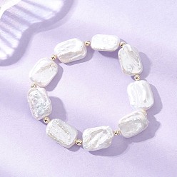 Rectangle Эластичные браслеты для женщин из натурального барочного жемчуга кеши с ядром и немагнитного синтетического гематита., прямоугольные, внутренний диаметр: 1.75 дюйм (4.45 см)