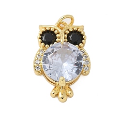 Сова Стеклянные подвески, с реечной обшивкой из латуни микропаве с фурнитурой из фианита, без кадмия и без свинца, долговечный, реальный 18 k позолоченный, с целью перехода в кольце, сова, 23.5x14x6 мм