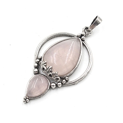 Розовый Кварц Естественно розового кварца большие кулоны, антикварные латунные подвески-капли серебристого цвета, 50x28x7 мм