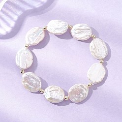 Oval Эластичные браслеты для женщин из натурального барочного жемчуга кеши с ядром и немагнитного синтетического гематита., овальные, внутренний диаметр: 1.99 дюйм (5.05 см)