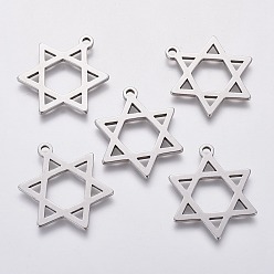 Edelstahl Farbe Anlaufgeschützt 201 Anhänger aus Edelstahl, für Juden, Davidstern, Religionsthema, Edelstahl Farbe, 30x24x2 mm, Bohrung: 2.3 mm
