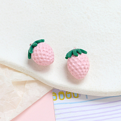 Pink Непрозрачные подвески смолы, имитация фруктов, клубника прелести, розовые, 18x12 мм