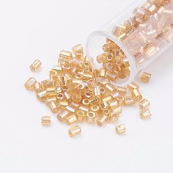 Goldenrod 11/0 Two Cut Round Hole Glass Seed Beads, Hexagon, Silver Lined, Rainbow Plated, Goldenrod, 2x2mm, Hole: 0.5mm, about 41000pcs/pound