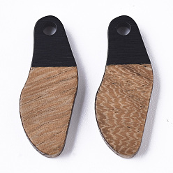 Black Opaque Resin & Waxed Walnut Wood Pendants, Oval, Black, 23x9x3mm, Hole: 1.8mm