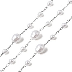 Нержавеющая Сталь Цвет 316 цепные цепи из нержавеющей стали, с круглыми и овальными бусинами из АБС-пластика, пайки, с катушкой, цвет нержавеющей стали, 3.8~6.3x3.4~7.8 мм, около 16.40 футов (5 м) / рулон