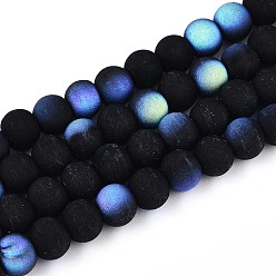 Черный Матовые непрозрачные стеклянные бусы пряди, круглые, с половиным покрытием, с покрытием AB цвета, чёрные, 6~6.5 мм, отверстие : 0.9 мм, около 67~70 шт / нитка, 14.57~15.16 дюйм (37~37.5 см)