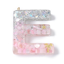 Letter E Подвески из смолы, с ракушкой, пайетками и петлей из сплава глодена, буква а~б, Письмо E, 42~44x11.5~57x7.5~8.5 мм, отверстие : 2 мм