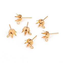 Золотой 304 Настройки серьги из нержавеющей стали, серьги с зубцами, с петлей, золотые, 10.3x7 мм, отверстие : 1.8 мм, штифты : 0.8 мм, лоток : 6 мм