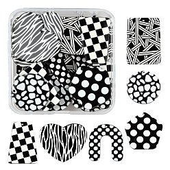 Черный 24 шт 6 стиль 3 d акриловые подвески с принтом, черно-белые, арка, трапеция, плоский круг, сердце, прямоугольник и пятиугольник, чёрные, 30.5~37.5x23.5~38.5x2.5 мм, отверстие : 1.6 мм, 4 шт / стиль