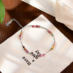 Турмалин Браслеты из натуральных разноцветных турмалиновых бусин, украшения из латунных бусин для женщин