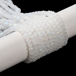 Белый Стеклянные бусины, имитация нефрита , с половинным покрытием ab цвета, граненые, матовые, рондель, белые, 2.9~3.3x2 мм, отверстие : 0.7 мм, около 135~140 шт / нитка, 32~34 см