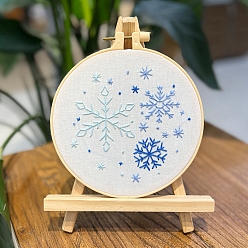 White Christmas Snowflake DIY Embroidery Kits, Including Embroidery Cloth & Thread, Needle, Embroidery Hoop, Instruction Sheet, White, 160mm